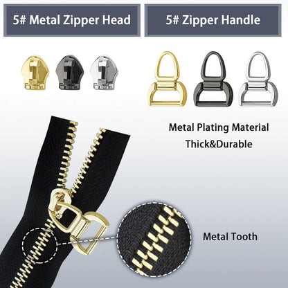 VICHERIA Zipper Repair Kit (45 Pcs), Universal Zippers for Sewing, Replacement Slider Pull Fix Kit for Jackets, Coat, Boot, Backpack, Purse (5#-B-9Pcs)