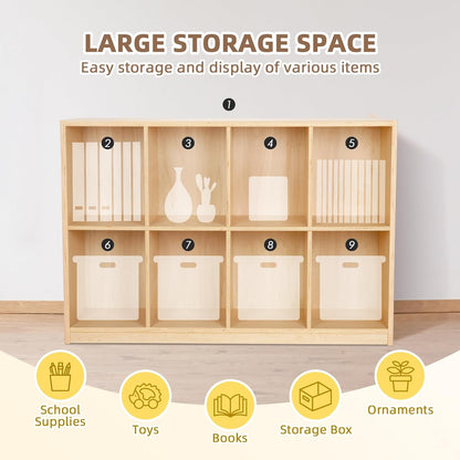 OOOK 8-Compartment Backpack Wooden Storage Cabinet - Kids Toy Storage Organizer - Bookshelf for Classroom, Playroom, Kindergarten, Living Room, Office