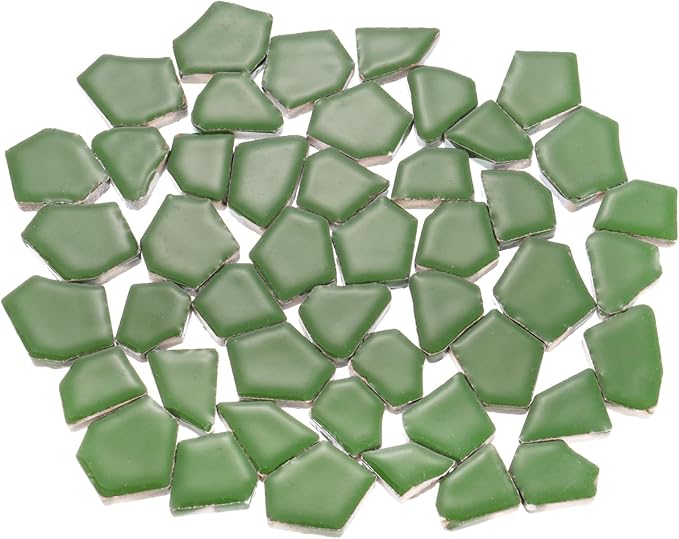 uxcell 500g/1.1LB Irregular Ceramics Mosaic Tiles, 2.3-4.2 cm Bulk Stained Ceramic Mosaic Pieces Stones Mosaic Kits for DIY Art Craft Projects Home Decor, Dark Green