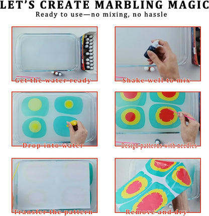 27PCS Water Marbling Painting Kit, Christmas Water Paint for Craft, Turkish Marble Pattern Craft Set,Cream Watercolor Art Kit, Perfect for Christmas, Halloween, Thanksgiving & New Year Gifts