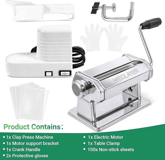 WECLAYER Electric Polymer Clay Press Machine Set,Dual Mode Clay Roller Machine,Clay Pasta Machine with 7 Thickness,Includes 100Pcs Non-Stick Sheets,Gloves,Polymer Clay Tools for Clay Earring Making