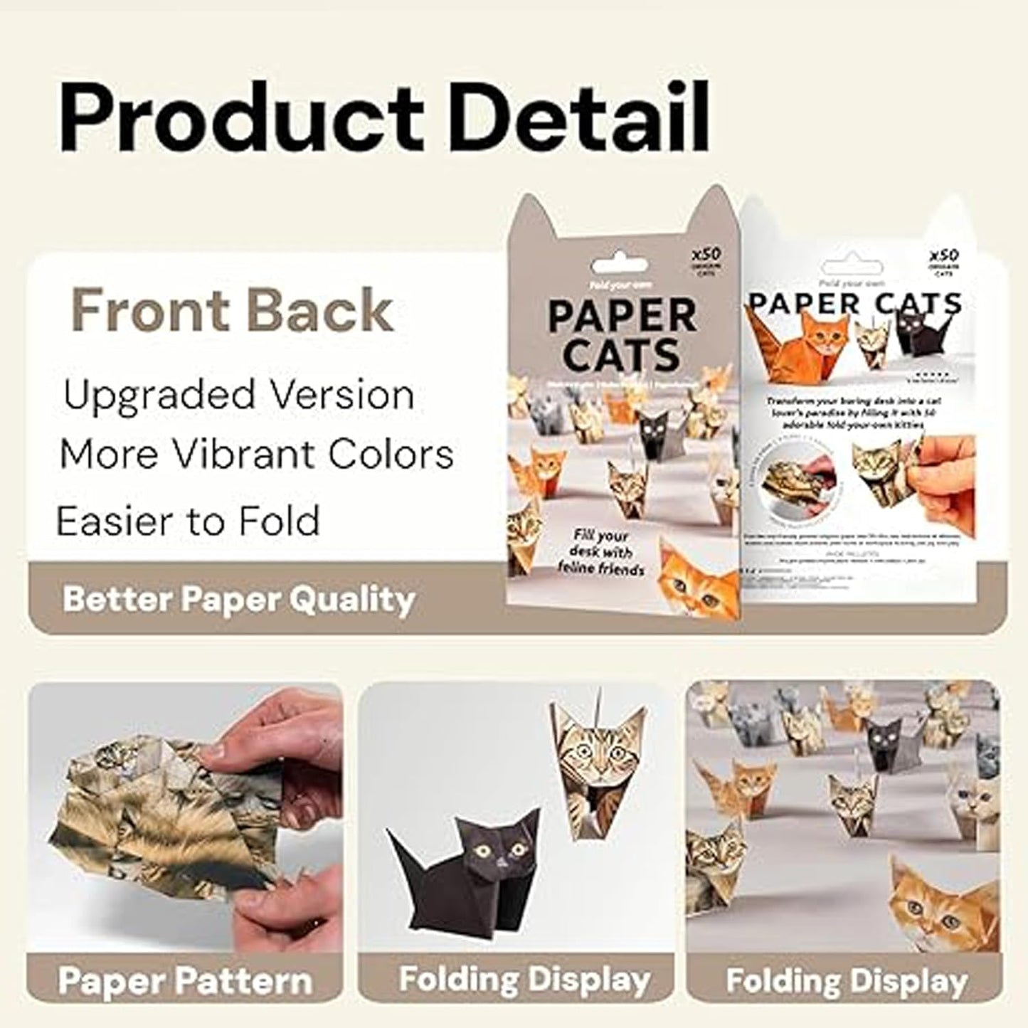 DIY Origami Paper Cats - 50 Sheets DIY Origami Paper to Fold Cute Cat Figures, Fun Craft Activity for Adults & Kids, Desk Decoration & Gift for Cat Lovers（cat） - Crafty Corner