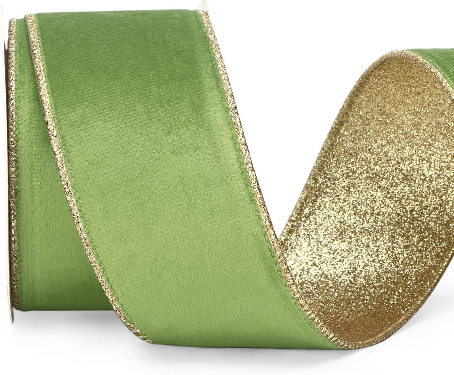 Ribbli Spring Moss Velvet Wired Ribbon 2.5 Inch Lime Green Velvet with Gold Glitter Christmas Ribbon for Christmas Tree Decoration Big Bow Gift Wrapping Crafts Wreaths Supplies- 10 Yards - Crafty Corner