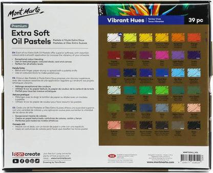Mont Marte Extra Soft Oil Pastels 39pc, Assorted Bright Colors, Vibrant and Buttery, Versatile Art Pastels for Blending, Layering & Shading, Ideal for Art, Craft, Coloring and Sketching