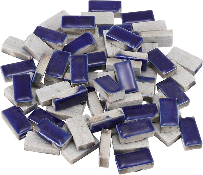 MECCANIXITY 200g Ceramic Mosaic Tiles for Crafts Bulk, Rectangle Dark Blue Ceramic Tiles for Mosaic Kits Garden Stepping Stone Cup Mat