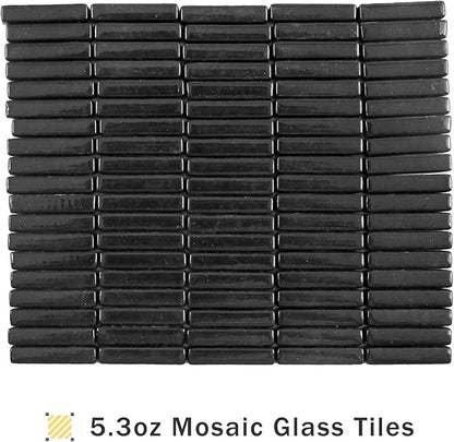 Youway Style Glass Mosaic Tiles for Crafts Bulk,150g Black Strips Mosaic Glass Pieces,Glass Mosaic Garden Craft Kit