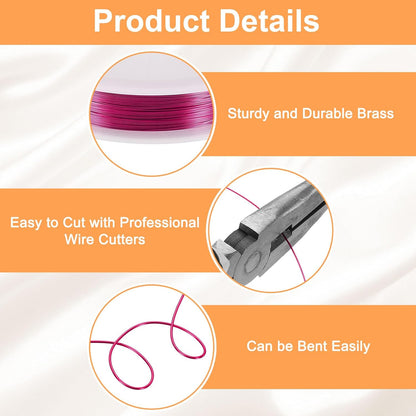 HARFINGTON 49ft Jewelry Wire, 28 Gauge (0.3mm) Brass Craft Soft Metal Tarnish Resistant Copper Beading Wire for Jewelry Making Supplies Crafting, Rose Red
