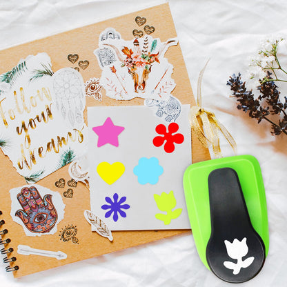Heart Punch, Flower Hole Punches, Flower Punch, Flowers Paper Punches, 1 inch Hole Puncher for Crafts, 6PCS Flowers Shape Hole Puncher, Heart PaperPunch, Star HolePunch for Scrapbooking - Crafty Corner