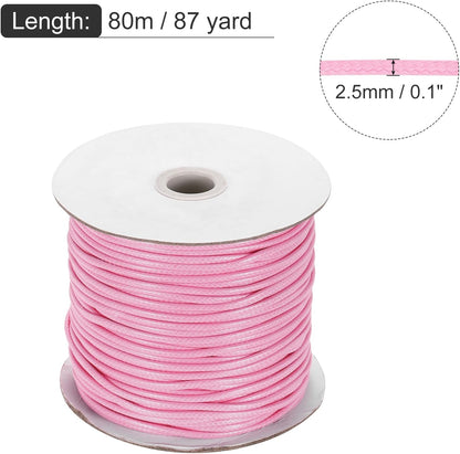MECCANIXITY Waxed Cord 2.5mm Waxed Polyester Cord 87 Yard Wax String for Bracelet Making, Necklaces, Beading, Jewelry Making and DIY Crafts(Dark Pink)
