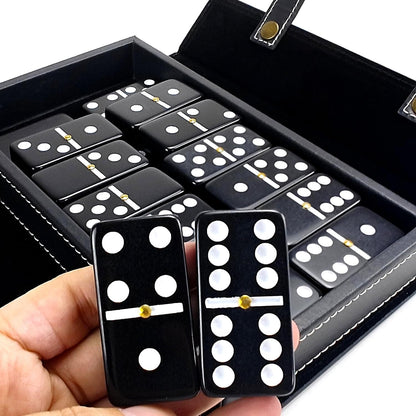 Bucher&Rossini Dominoes Set Double 6 - Classic Black Domino's Game Set for Adults and Kids Idea Gift Present for Domino Players or Family Game Night (Black New)