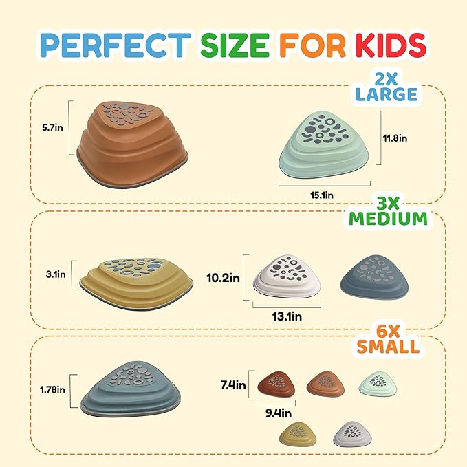 Kids Balance Stepping Stones Triangular 11PCS Non-Slip Toddler Stepping Stones for Ages 3-8 Years – Durable & Fully Rounded Edges