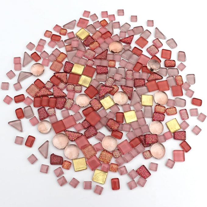 LITMIND 1.1LB Pink Mixed Irregular Crystal Glass Mosaic Tiles for Crafts - Perfect for Mosaic Art Projects, Puzzles, and Home Décor