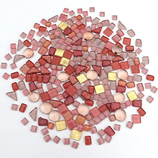 LITMIND Assorted Pink Irregular Crystal Mosaic Tiles, 9oz Value Pack - Perfect for Art Crafts, Mosaic Making Projects, Home Decor, and More