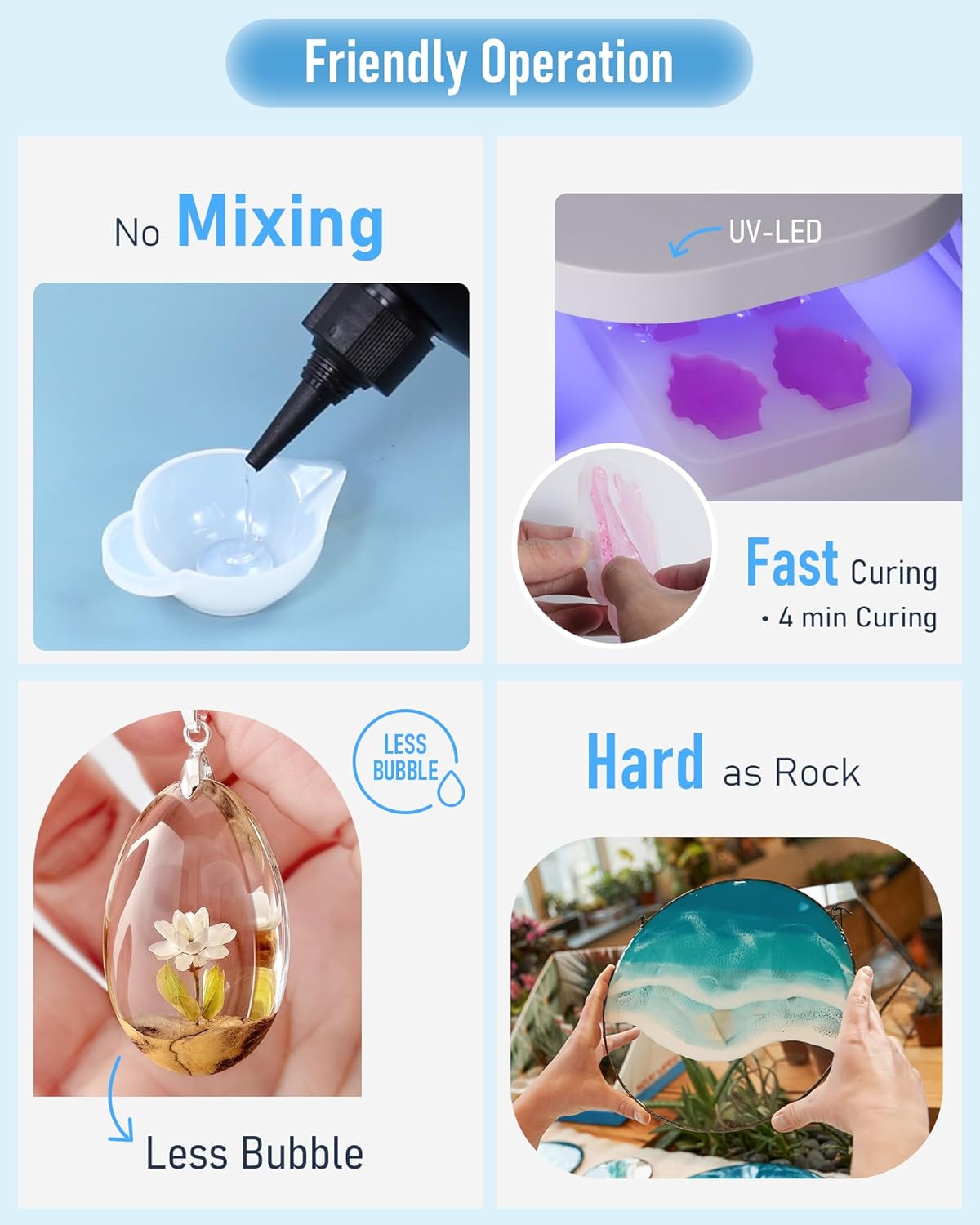 Nicpro UV Resin 500g, 2 PCS Crystal Clear UV Epoxy Resin Kit, High Viscosity & Quick Curing Glue Hard for Jewelry Making, Craft, Doming, DIY and Coating
