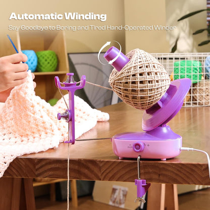 Caydo Electric Yarn Winder Pro, 10oz Large Automatic Ball Winder for Crocheting, Dual-Spring Strong Tension Stepless Speed Yarn Cake Roller Spinner, Ideal Present for Crochet Lovers(Purple)