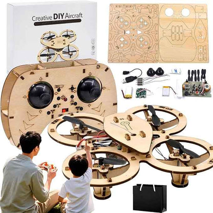 Upgraded DIY Wooden Building Blocks Flying,Wooden Drone Model Kit,Remote Control Aircraft Training,Creative Aircraft(1PC)