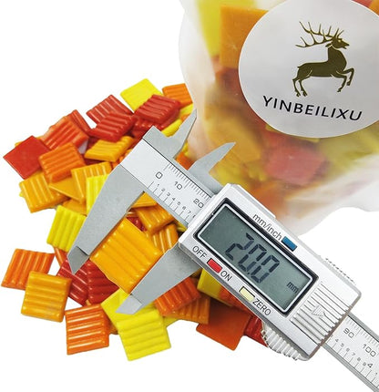 Mosaic Tiles, Glass Mosaic Pieces, 2x2cm Wavy Square Tiles, Mosaic Kits for Adults, Glass Mosaic Tiles forCrafts DIY Art, Frames, Vases Filler, Home Decor, 410g/14.5oz (Red Yellow Orange)