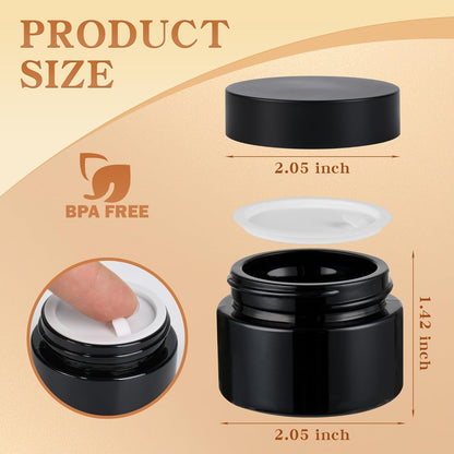 Glass Jars with Lids,Eco-Friendly Cosmetic Containers with Airtight Black Lids & Liners, Multi-Color Options for Cream, Lotion, Body Butter, DIY Skincare Travel Jars (Black, 1oz)