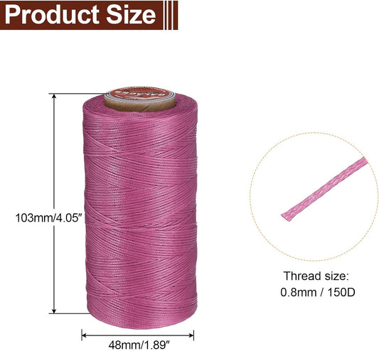 uxcell Flat Leather Sewing Waxed Thread, 270m / 295 Yards Polyester Wax String, 150D Wax Stitching Cord for Leather Crafts, Bookbinding, Bracelets Braided, Pale Pink