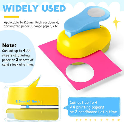 CHENGU 16 Pcs Craft Holes Punch Paper Punchers Scrapbook Punches with Craft Sticker Paper, Round, Star, Square, Heart, Flower, Wave Circle Shape(2 Inch,Multiple Styles) - Crafty Corner
