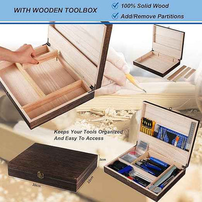 3D Printing Tool Kits for 3D Printer with Wood Toolbox 124Pcs 3D Printing Accessory Includes Deburring Tool,Sanding Pens, Tube Cutter for 3D Print Model Removing, Cleaning, Finishing