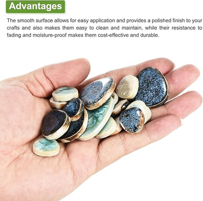 MECCANIXITY 200g Ceramic Mosaic Tiles for Crafts Bulk, Pebble Blue and Green Ceramic Tiles for Mosaic Kits Garden Stepping Stone Cup Mat