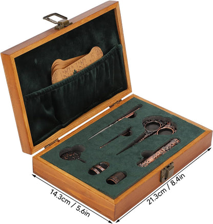 Pssopp Vintage Embroidery Scissors Set, Sewing Tool Kit with Sewing Needle Case Thimble Threader Complete Set for Embroidery and Needlework(Bronze)