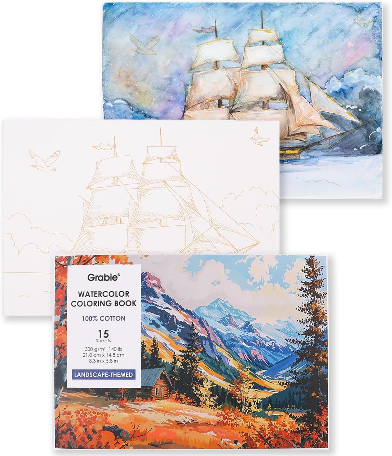 Grabie Watercolor Coloring Book, 15 Sheets A5 (8.3 x 5.8),Watercolor Book for Adults: Ignite Your Artistic Expression on 100% Cotton Paper (Land-Scape) - Crafty Corner