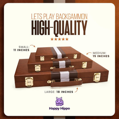 Backgammon Board Game, Deluxe Leather Like Case, Felt Interior, Brown, Classic Backgammon Game, Popular Board Game, Board Games (Medium (15"))