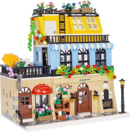 City Hotel Building Block Set, Modular Architecture Flowers City Street View House Model Building Kit 1464 PCS