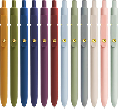 Gel Pens, 12 Pcs 0.5mm Fine Point Smooth Writing Pens Cute Pens, High-End Series Black Ink Pens for Journaling Note Taking, School Office Supplies for Women Men (12 Pcs Gold Mixed colors)
