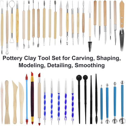 Yagugu Pottery Clay Tools for Adults Sculpting, 45Pcs Basic Wood Ceramics Carving Polymer Clay Tool Supplies kit Supplies for Kids and Artists Modeling Shaping Building for Art&Craft Gifts