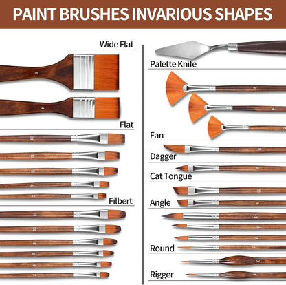 29 pcs Paint Brush Set,GETHPEN Acrylic Paint Brushes,Artist Series with Wide Flat,Round, Filbert, Flat, Fan,Angle,Dagger,Cat Tongue,Detail Brush,Rigger for Oil,Acrylic Canvas Paintings,Face Painting