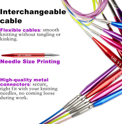 Svartur Interchangeable Circular Knitting Needles Set, with Multicolored Circular Knitting Needles and Cables, Accessories and Knitting Needle Storage Case, 9 Pairs
