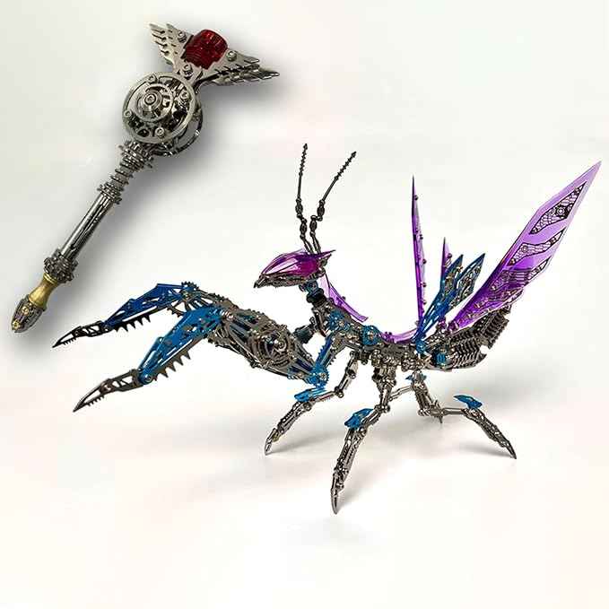 Metalkitor 3D Metal Puzzles for Adults, Giant Mantis Model Kit with Magic Wand - Steampunk DIY Ornament - Assembly Jigsaw Craft Brain Teaser - Perfect Room Decor and Gift Choice(1200+PCS, Purple)