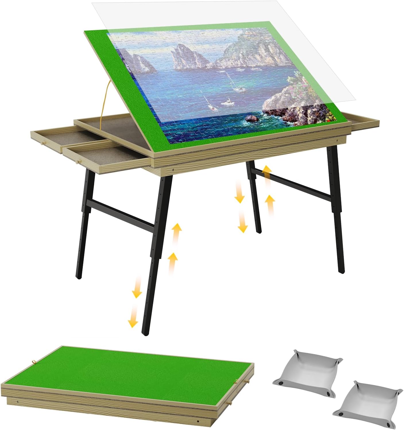 Large Puzzle Board & Puzzle Table with Folding Legs and Drawers 36″ × 26″ Tilt Tabletop for 1500 Piece Puzzle Board, Portable Ergonomic Puzzle Table for Family Bonding & Cognitive Therapy