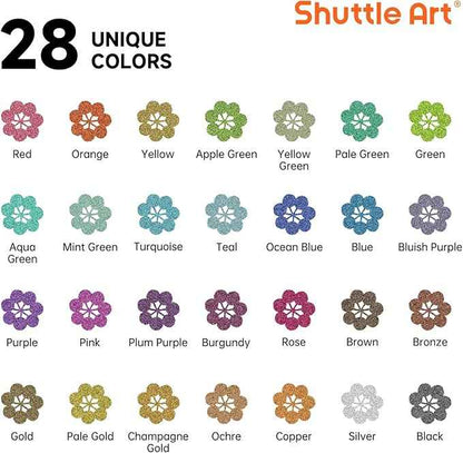 28 Metallic Colors Dual Tip Acrylic Paint Markers, Dot Tip and Fine Tip Acrylic Paint Pens for Rock, Ceramic, Wood, Canvas, Plastic, Glass, Stone, Calligraphy, Card Making, Crafts & Nail Art