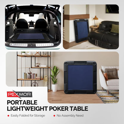 PEXMOR 35" Foldable Mahjong Table, 4 Player Card Game Table w/Cup Holders & Chip Grooves, Portable Folding Poker Domino Board Game Table for Blackjack, Texas Hold'em, Jigsaw Puzzles Game (Blue, 35")