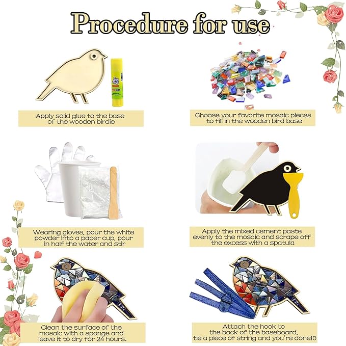 TATREBCRE DIY Mosaic Kit for Adults – Feather, Bird, Cat & Heart Designs – Christmas Gift Arts and Crafts Kit with Grout & Tools – Easy Mosaic Craft for Beginners (Colorful Bird)