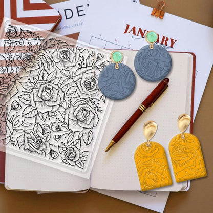 CHGCRAFT Polymer Clay Texture Sheets Rose Background Silicone Texture Stamp Sheets for Polymer Clay Texture Mat for Making Earrings Jewerly, Polymer Clay Earrings Tools, 5.5x5.5inch