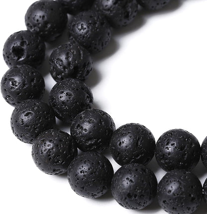 4MM 180pcs Natural Stone Beads Black Volcanic Lava Gemstone Round Loose Beads for Jewelry Making Bracelet 2 Strands 32"