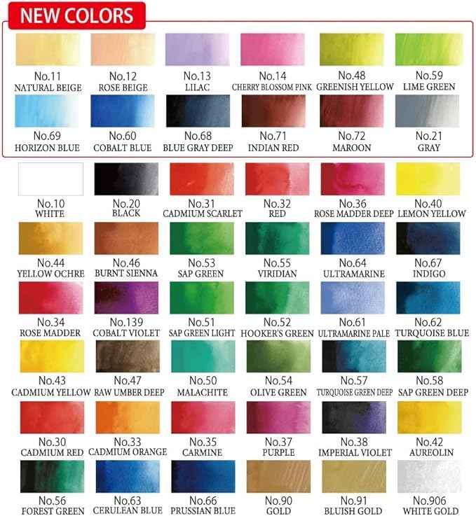 Kuretake GANSAI TAMBI Watercolor Paint Set, 48 Colors, Professional-quality for artists and crafters, for kids, adult, Made in Japan