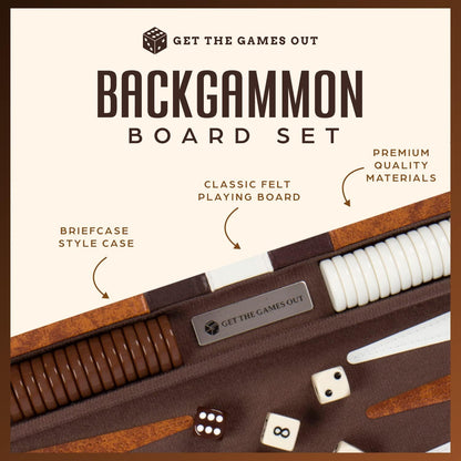 Get The Games Out Backgammon Set for Travel - Small Classic Board Game Case with Strategy Guide & 15 Game Pieces (Brown)