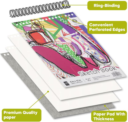 CONDA 9 x 12 Inch Sketchbook, Top Spiral Bound Sketch Pad, 100 Sheets (60 lb/90 GSM), Durable Acid-Free Sketch Paper, Drawing and Sketching Paper for Kids Adult Beginners - Crafty Corner