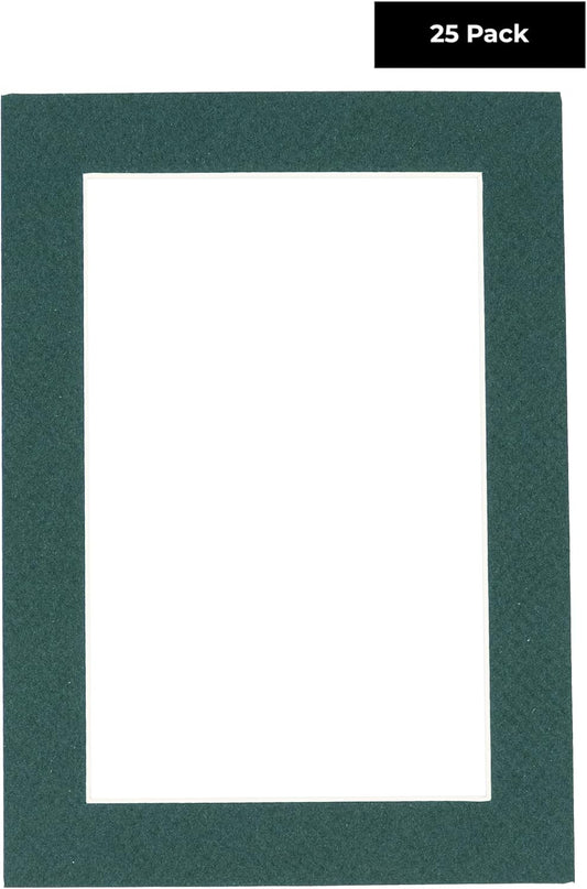 Pack of 25 Acid Free 11x14 Mats Bevel Cut for 8.5x11 Photos - Forest Green Precut Matboards With Backing Boards and Clear Photo Mat Bags For Pictures, Photos, Framing - 4-ply Thickness