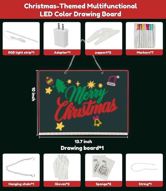Led Note Board with 7 Colors: 13.7"X10" 4 Modes and 8 Piece Set Acrylic Dry Erase DIY Night Light Message Writing Led Drawing Boards for Kids Christmas Birthday Gifts for Girls Boys Home Decor Office