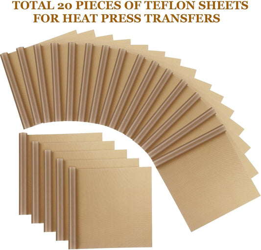 Selizo 20 Pack Teflon Sheet for Heat Press, Heat Transfer Press Cover Paper Heat Resistant Transfer Protector Mats for Cricut Iron HTV Vinyl, Sublimation, Baking and Craft