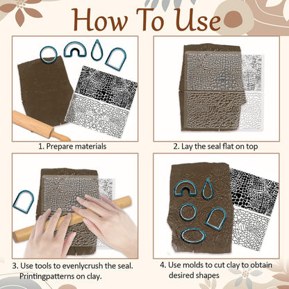 CHGCRAFT Leather Cracks Polymer Clay Texture Sheets Alligator Leather Flaw Silicone Texture Stamp Clay Modeling Pattern Pad Texture Sheets for Polymer Clay Making Earrings Jewelry