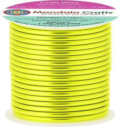 Mandala Crafts 13 Gauge Anodized Aluminum Craft Wire for Jewelry Making - 60 FT Colored Flexible Yellow Green Wire - Bendable for Bonsai Armature Crafting Sculpting - Crafty Corner