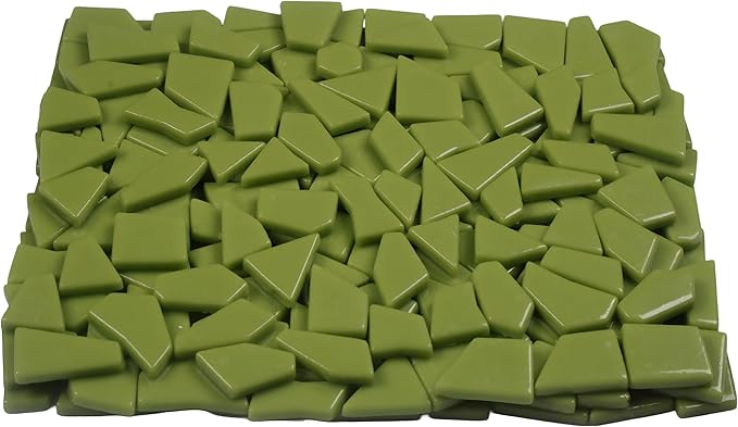 Irregular Glass Mosaic Tiles Bulk 500g Glossy and Iridescent Mosaic Glass Tiles for DIY Projects and Arts and Crafts Solid Colors and Mixes (Glossy Olive Green)